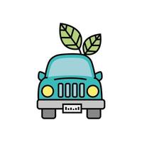 friendly car with leafs ecology icon vector