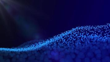 Wave of particles. Futuristic blue dots  background with dynamic wave video