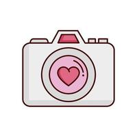 valentines day camera with heart isolated icon vector