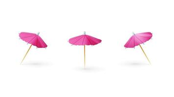 Pink paper 3D cocktail umbrella isolated on white background vector