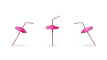 Set of realistic pink Drinking Straws with cocktail umbrella vector