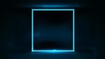 Neon square blue frame in dark room on dark blurred background vector