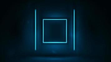 Neon blank square frame with line neon lamp in dark room on wall vector