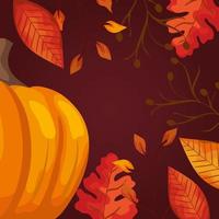 pumpkins with leafs and nuts autumn pattern background vector