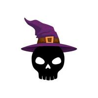 calavera de halloween con sombrero de bruja vector