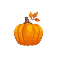 calabaza con hojas de otoño icono aislado vector