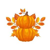 pumpkin with autumn leafs isolated icon vector