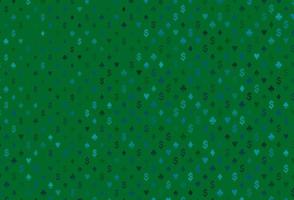 plantilla de vector azul oscuro, verde con símbolos de póquer.