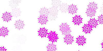 Light purple, pink vector pattern with colored snowflakes.