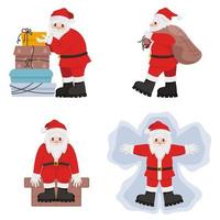 Santa Claus in different poses. Christmas character in cartoon style vector