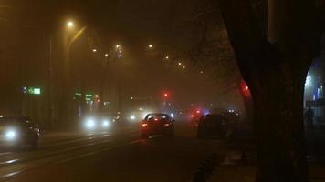 Foggy Road at Night with Car Lights video