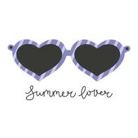 Blue sunglasses in shape of heart with lettering prase Summer lover vector