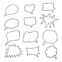Speech bubble doodle set, line art style vector