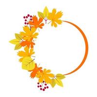 Circle frame with autumn leaves, branch, and berries vector