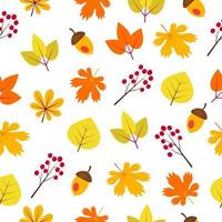 Seamless pattern with autumn leaves, acorn and berries. vector