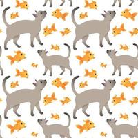 Seamless pattern with cat and fish vector