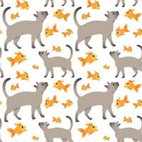 Seamless pattern with cat and fish vector