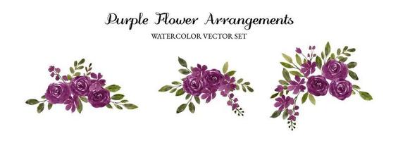 purple watercolor flower arrangement separated vector set