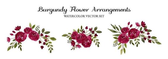 burgundy watercolor flower arrangement separated vector set