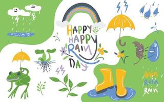 Rainy day doodle illustration set vector design