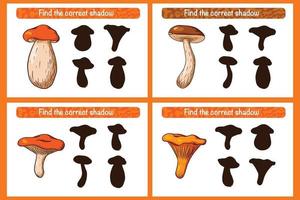 Find correct Mushroom shadow educational game for kids vector