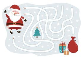 Christmas Maze Game. Santa Claus Way to the Gifts. Vector