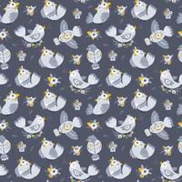 Seamless pattern with flowers and birds. Vector