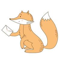 Red Fox With an envelope letter in a paw. Cute wild animal vector