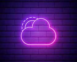 Glowing neon with sun and cloud weather icon on dark brick wall vector