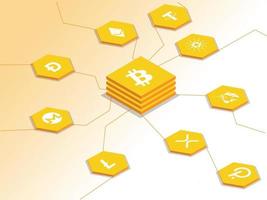 Cryptocurrency symbols connecting to a server vector