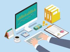 Businessman or stock market trader working at desk vector