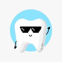 Cute tooth character wearing pixel glasses vector