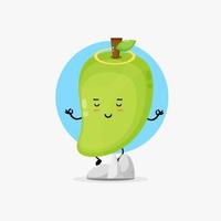 Cute mango character meditating in yoga pose vector