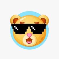 Cute bear character wearing pixel glasses vector