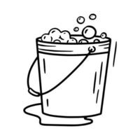 Bucket with foam and bubbles, linear icon vector