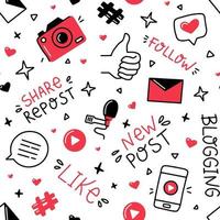 Blogging and social networks vector seamless pattern