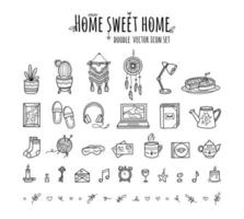 Sweet cozy home icon set, hand drawing doodle vector