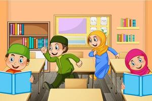 Muslim students in the classroom scene vector