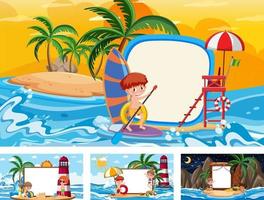 Set of blank banner in different tropical beach scenes vector