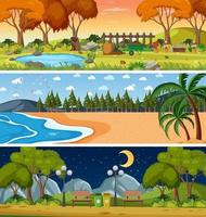 Conjunto de escenas horizontales de diferente naturaleza. vector