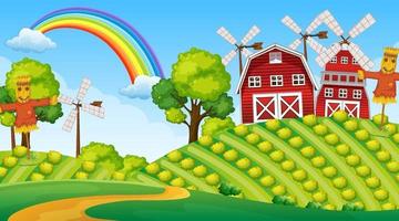 Farm landscape scene with barn and windmill vector