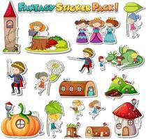 Sticker set with different fantasy cartoon characters vector