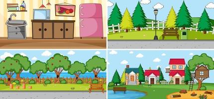 Set of different scenes in cartoon style vector