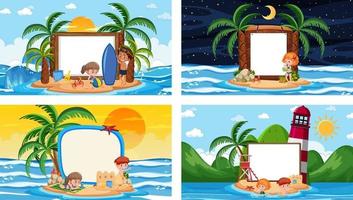 Set of different tropical beach scenes with blank banner vector