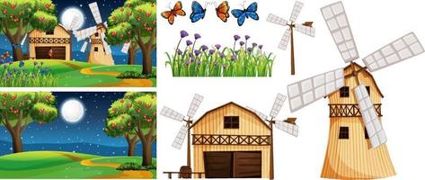 Farm element set isolated with farm scence vector