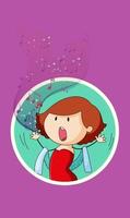 Doodle character with a singer woman with musical melody symbols vector