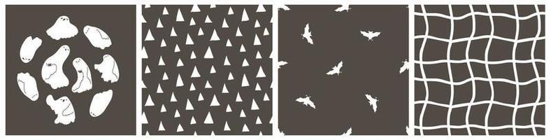 Set of Halloween simple childish seamless patterns and ghosts concept