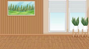 Habitación vacía con paredes de madera y suelo de parquet. vector