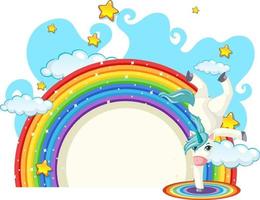 Unicorn cartoon character with rainbow isolated on white background vector