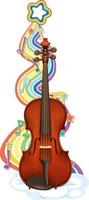 Violin with melody symbols on rainbow wave vector